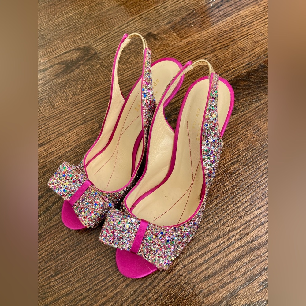 Kate Spade Pink ‘Charm’ Open-Toe Slingback Heel Sandal 7 Made in Italy